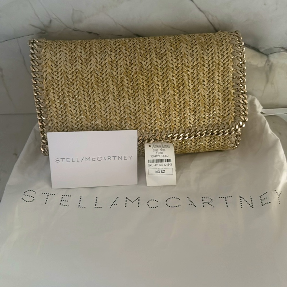 Stella McCartney Natural Beige Woven Crossbody with Gold Chain - Picture 9 of 13